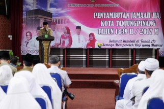 Wakil Wali Kota Syahrul menyampaikan sambutan dalam penyambutan jemaah haji Tanjungpinang